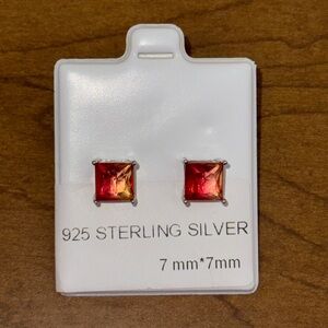 Sterling Silver 925 Pink/Yellow CZ Screw Back Earrings